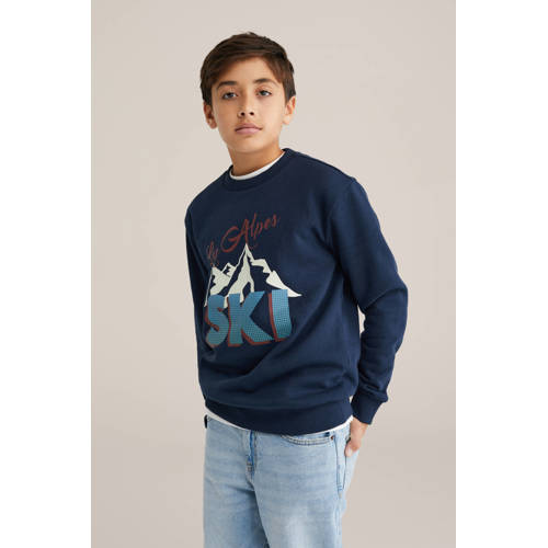WE Fashion sweater donkerblauw Printopdruk - maat 110/116 afbeelding