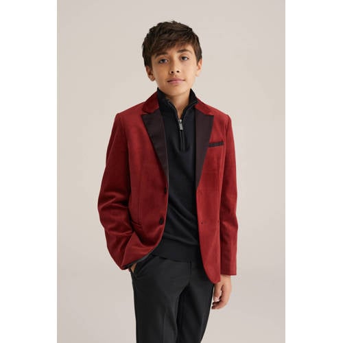 WE Fashion fluwelen colbert rood Jongens Fluweel Smokingkraag Effen