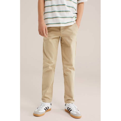 WE Fashion slim chino kaki Broek Groen Jongens Katoen Effen - maat 104 afbeelding
