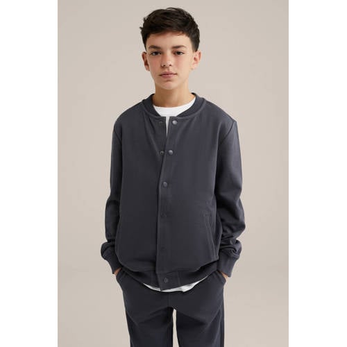 WE Fashion Blue Ridge sweatvest antraciet Grijs Jongens Stretchkatoen Ronde hals