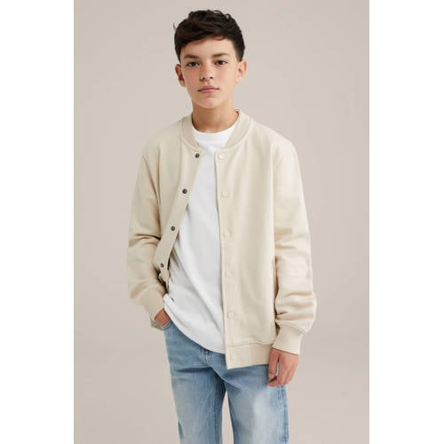 WE Fashion Blue Ridge sweatvest ecru Jongens Stretchkatoen Ronde hals Effen - maat 134/140 afbeelding