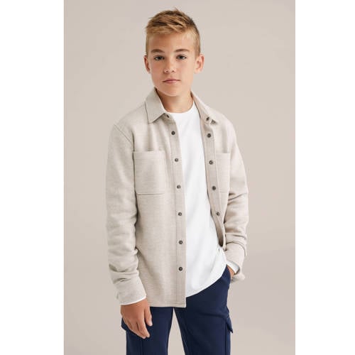 WE Fashion Blue Ridge overshirt beige Overhemd Jongens Katoen Klassieke kraag