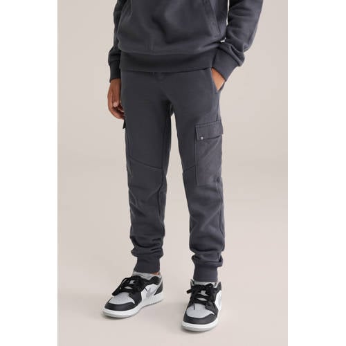 WE Fashion Blue Ridge slim cargo broek antraciet Grijs Jongens Sweat Effen