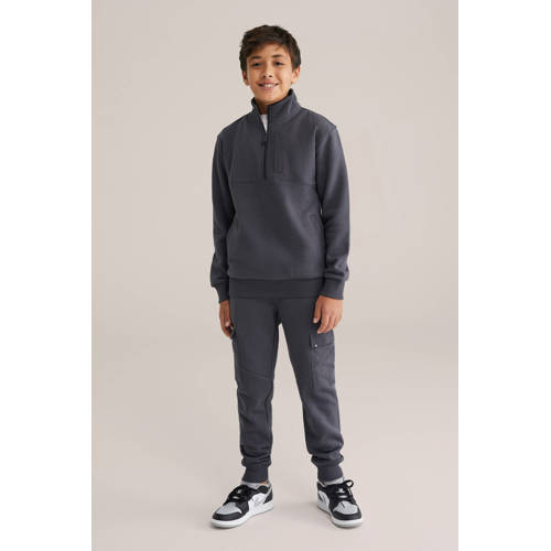 WE Fashion Blue Ridge slim cargo broek antraciet Grijs Jongens Sweat Effen