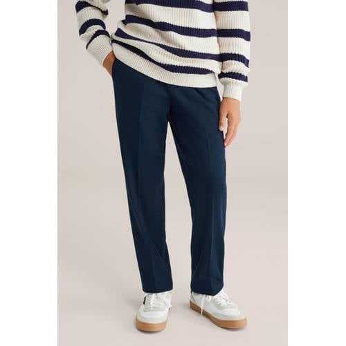 WE Fashion pantalon donkerblauw Broek Jongens Polyester Effen