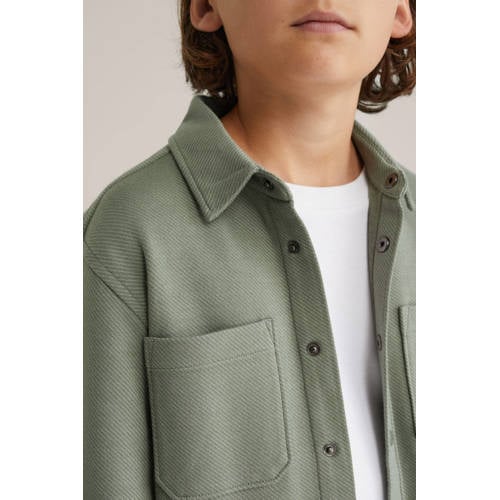 WE Fashion Blue Ridge overshirt olijfgroen Overhemd Jongens Katoen Klassieke kraag