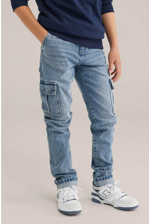 tapered  waist cargo jeans light blue denim