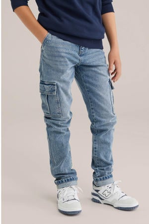 tapered waist cargo jeans light blue denim