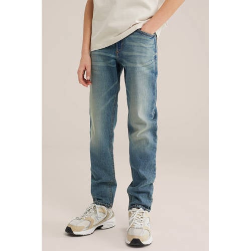 WE Fashion Blue Ridge waist regular fit jeans medium blue denim Blauw Effen - maat 122 afbeelding