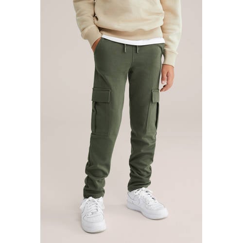 WE Fashion Blue Ridge slim fit cargobroek donkergroen Jongens Polyester-katoen