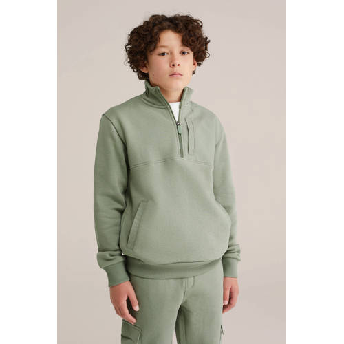 WE Fashion Blue Ridge sweater lichtgroen Effen