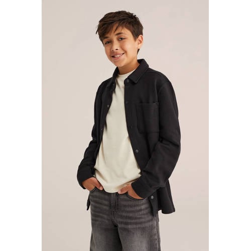 WE Fashion Blue Ridge overhemd zwart Jongens Katoen Klassieke kraag Effen