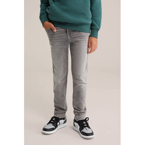 WE Fashion Blue Ridge lim fit jeans grey denim Grijs Jongens Katoen Effen