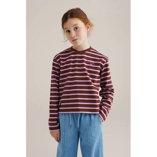 WE Fashion longsleeve donkerrood Meisjes Katoen Ronde hals Streep - maat 122/128 afbeelding