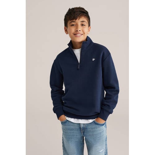 WE Fashion Blue Ridge sweater donkerblauw Trui Effen - maat 98/104 afbeelding