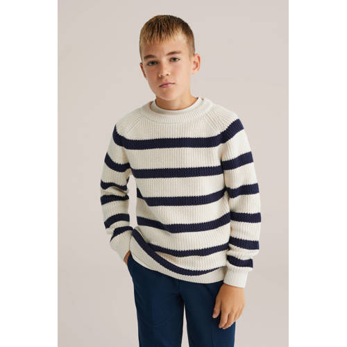WE Fashion Blue Ridge gestreepte trui ecru rib gebreid Jongens Katoen Ronde hals - maat 146/152 afbeelding