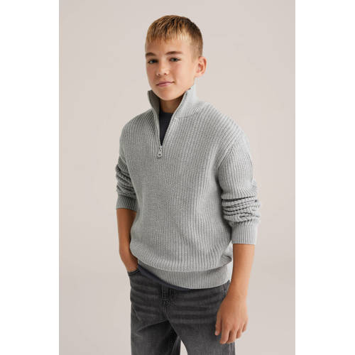 WE Fashion Blue Ridge trui grijs rib gebreid Jongens Katoen Opstaande kraag - maat 146/152 afbeelding