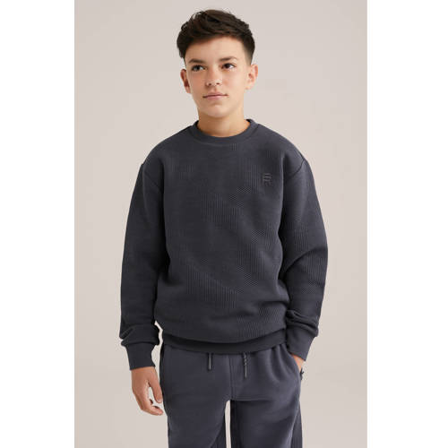 WE Fashion Blue Ridge sweater antraciet Grijs Effen
