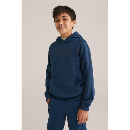 WE Fashion Blue Ridge hoodie donkerblauw Sweater Tekst - maat 158/164 afbeelding