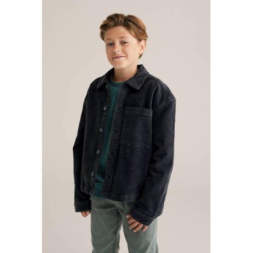 WE Fashion Blue Ridge corduroy overhemd antraciet Grijs Effen