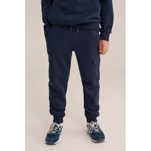 WE Fashion Blue Ridge slim cargo broek donkerblauw Jongens Sweat Effen - maat 158 afbeelding