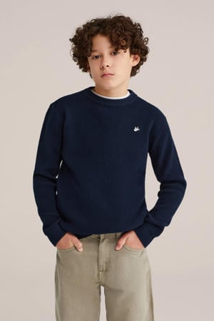 trui donkerblauw fijn gebreid