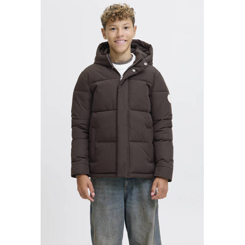 JACK & JONES JUNIOR gewatteerde jas donkerbruin Jongens Polyester Capuchon - maat 128 afbeelding
