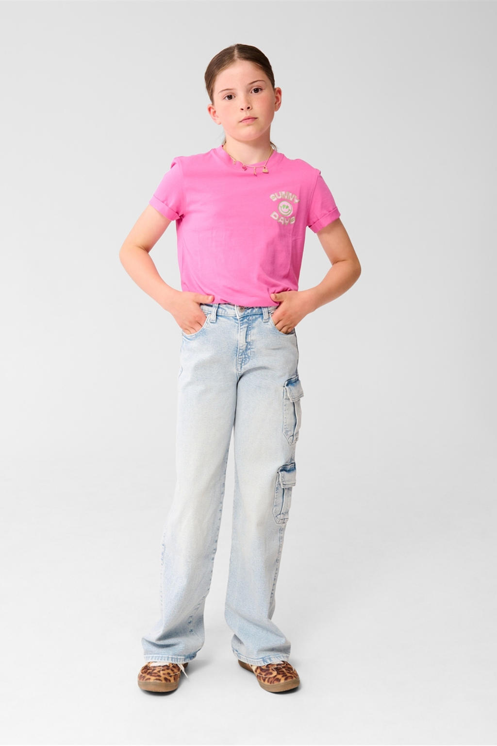 Roze meisjes Shoeby T-shirt van katoen met backprint, korte mouwen en ronde hals