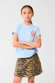 thumbnail: Blauwe meisjes Shoeby T-shirt van katoen met printopdruk, korte mouwen en ronde hals