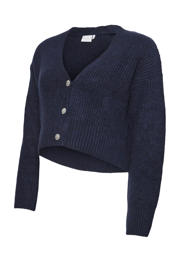 thumbnail: Donkerblauwe dames MAMALICIOUS zwangerschaps cardigan rib gebreid van acryl met effen, lange mouwen, V-hals en knoopsluiting