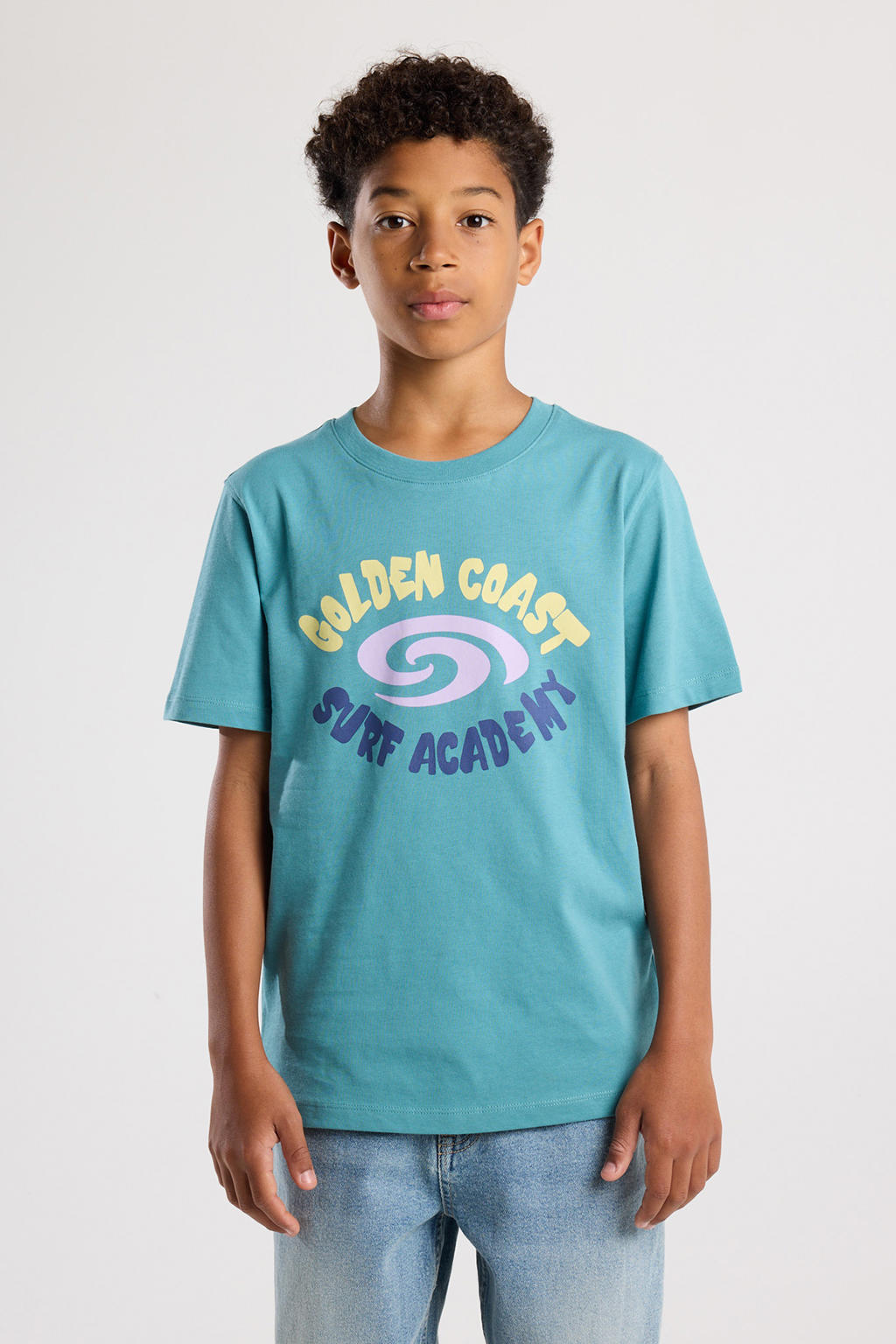 Blauwe jongens America Today T-shirt van katoen met printopdruk, korte mouwen en ronde hals