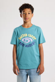 thumbnail: Blauwe jongens America Today T-shirt van katoen met printopdruk, korte mouwen en ronde hals