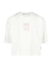 thumbnail: Ecru meisjes America Today T-shirt van katoen met printopdruk, korte mouwen en ronde hals