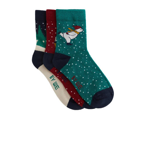 WE Fashion sokken - set van 3 multicolor Jongens Katoen All over print - maat 39/42 afbeelding