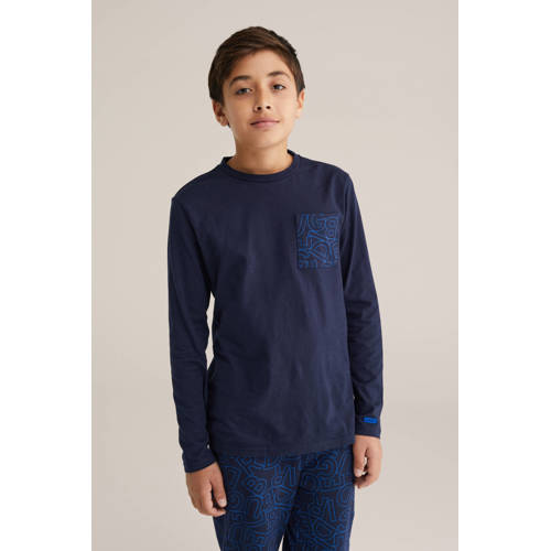WE Fashion Blue Ridge pyjamaset donkerblauw Jongens Katoen Ronde hals All over print - maat 146/152 afbeelding