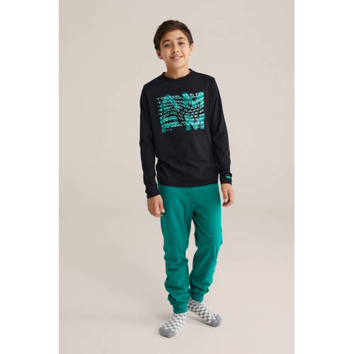 WE Fashion pyjamaset zwart Pyjamatop Jongens Katoen Ronde hals Effen - maat 134/140 afbeelding