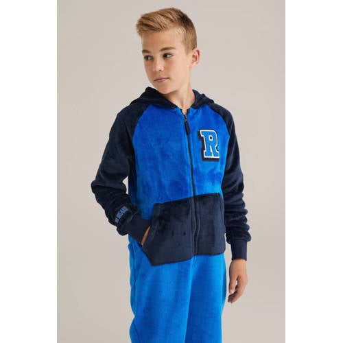 WE Fashion onesie varsity blauw/zwart Jongens Polyester Capuchon Effen