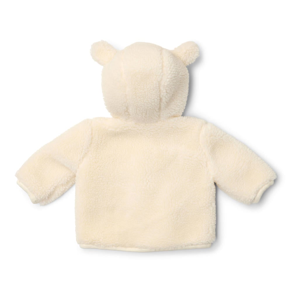 Witte jongens en meisjes Little Dutch teddy jas van polyester met dierenprint, lange mouwen, capuchon en drukknoopsluiting