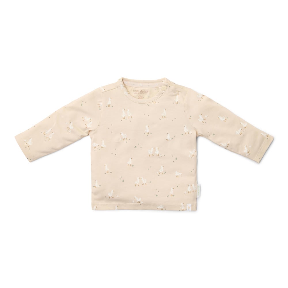 Beige jongens en meisjes Little Dutch longsleeve van stretchkatoen met lange mouwen, ronde hals en drukknoopsluiting