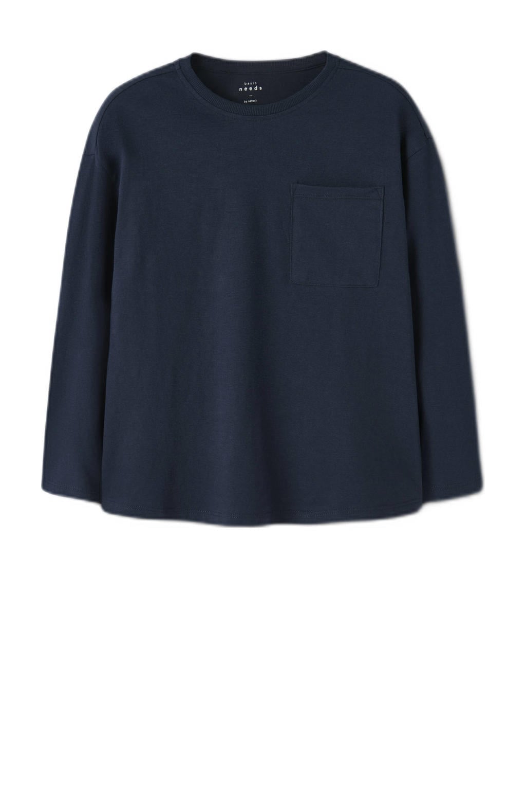 Donkerblauwe jongens NAME IT KIDS longsleeve van katoen met effen, lange mouwen en ronde hals