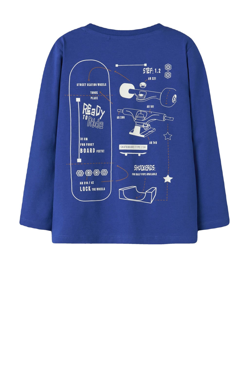 Blauwe jongens NAME IT MINI longsleeve van stretchkatoen met backprint, lange mouwen en ronde hals