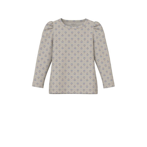 NAME IT MINI gebloemde longsleeve beige Meisjes Stretchkatoen Ronde hals