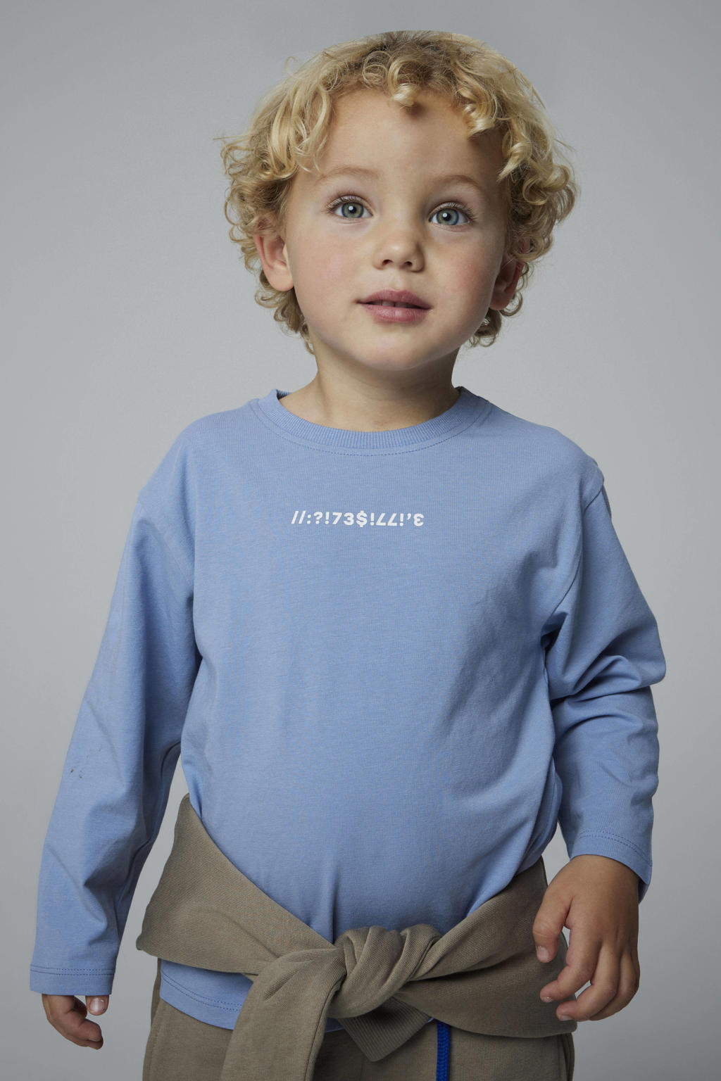 Lichtblauwe jongens NAME IT MINI longsleeve van stretchkatoen met backprint, lange mouwen en ronde hals