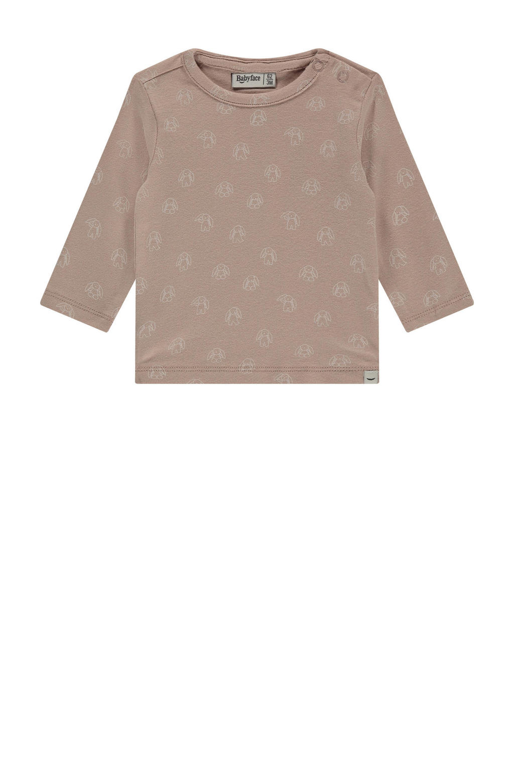 Oudroze jongens Babyface longsleeve van stretchkatoen met lange mouwen, ronde hals en drukknoopsluiting