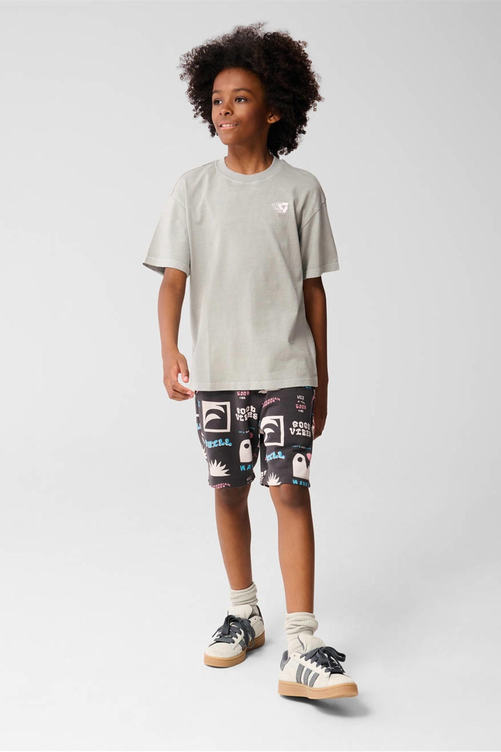 Grijze jongens Shoeby T-shirt van katoen met effen, korte mouwen en ronde hals