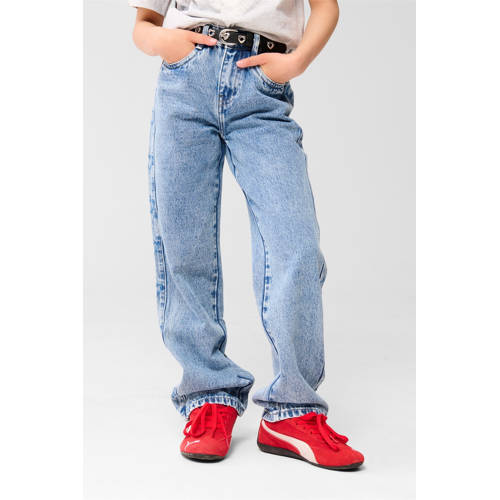 Shoeby wide leg high waist straight leg jeans medium blue denim Blauw Meisjes Katoen - maat 176 afbeelding