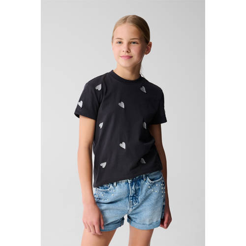 Shoeby T-shirt grijs Meisjes Katoen Ronde hals Hartjes - maat 146/152 afbeelding