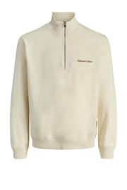 thumbnail: Ecru jongens JACK & JONES JUNIOR sweater met tekst print, lange mouwen, opstaande kraag, halve rits en geribde boorden