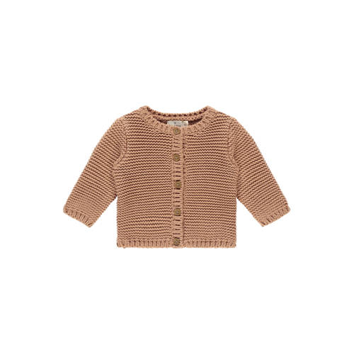 A Tiny Story vest bruin grof gebreid Jongens Katoen Ronde hals Effen