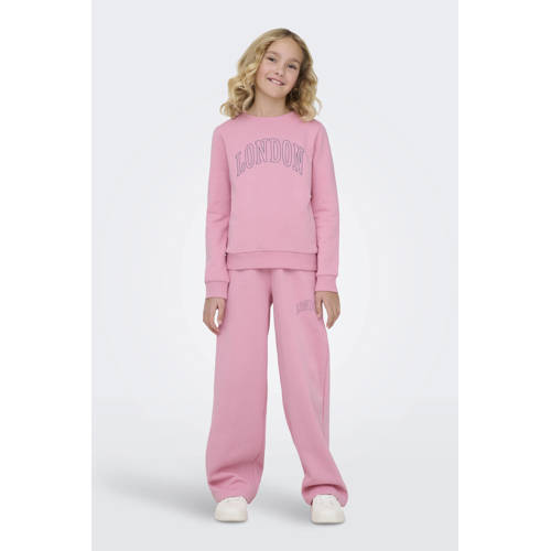 KIDS ONLY GIRL sweater + broek roze Set Tekst - maat 152 afbeelding